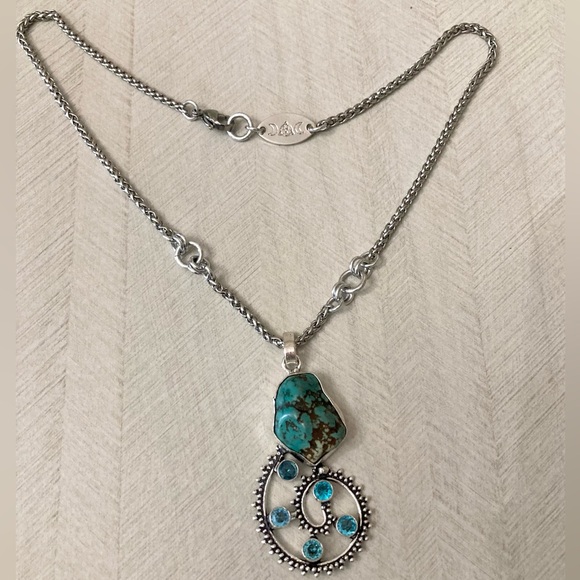 925 Sterling silver overlay natural blue turquoise spiral design necklace - Picture 10 of 10